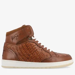 Rapido Brown Leather Sneakers - Brown Woven | Taft