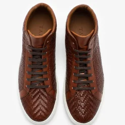 The Hightop Sneaker In Woven Brown Leather | Taft