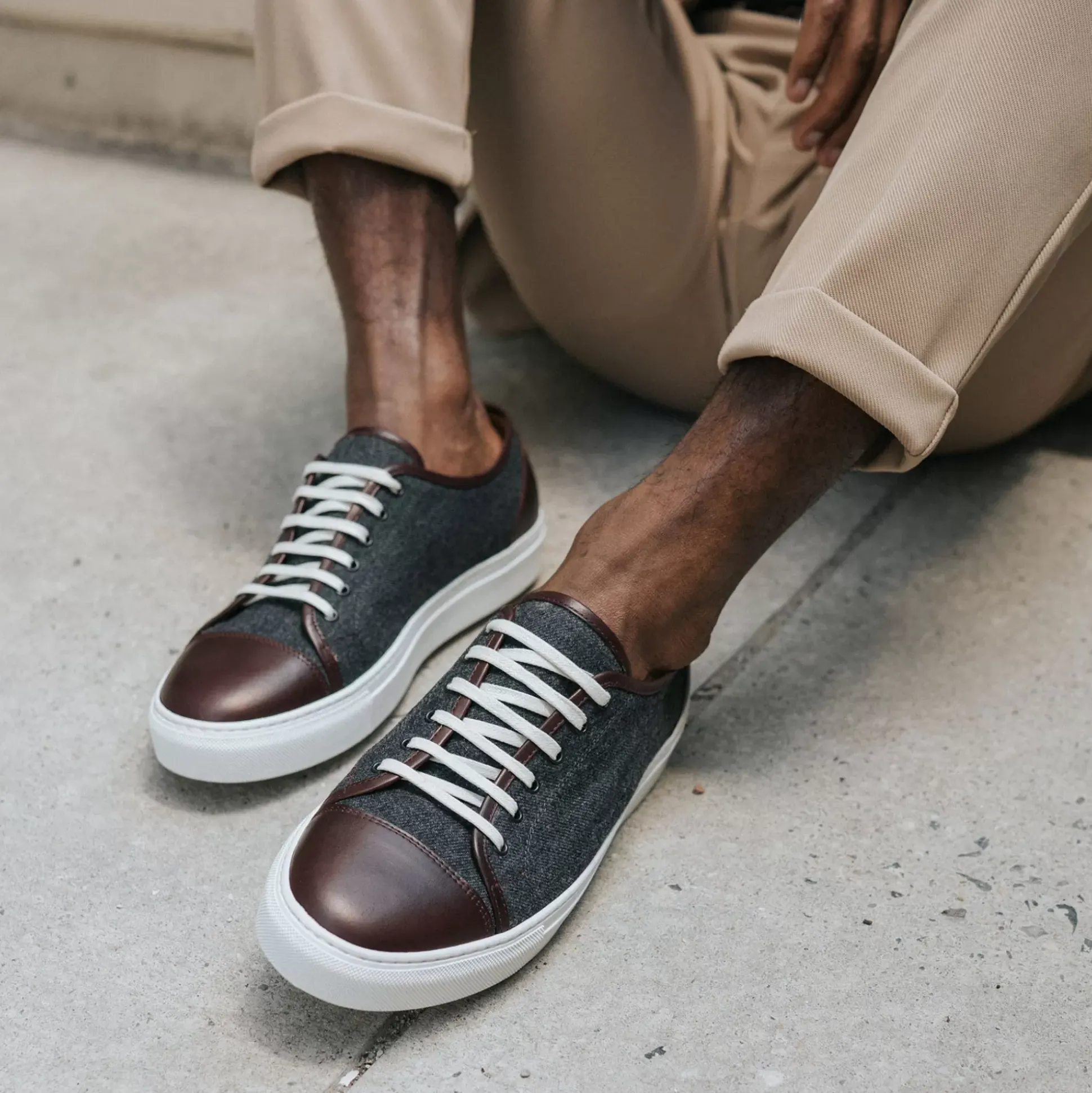 The Jack Sneaker In Grey/Oxblood - Wool Sneakers | Taft