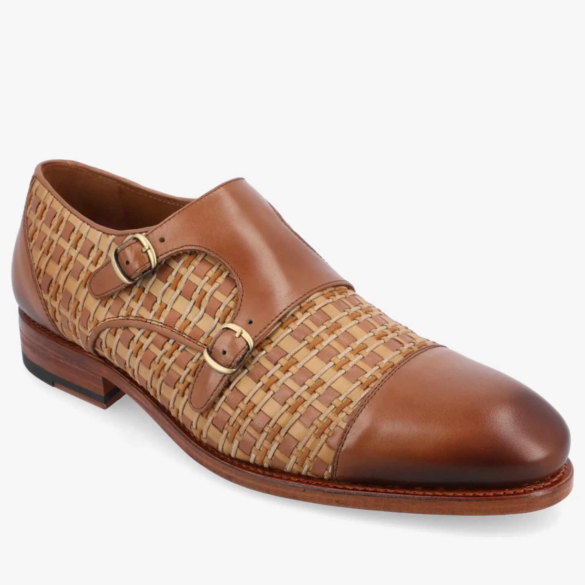 The Lucca Monk Strap Shoe In Brown Woven | Taft