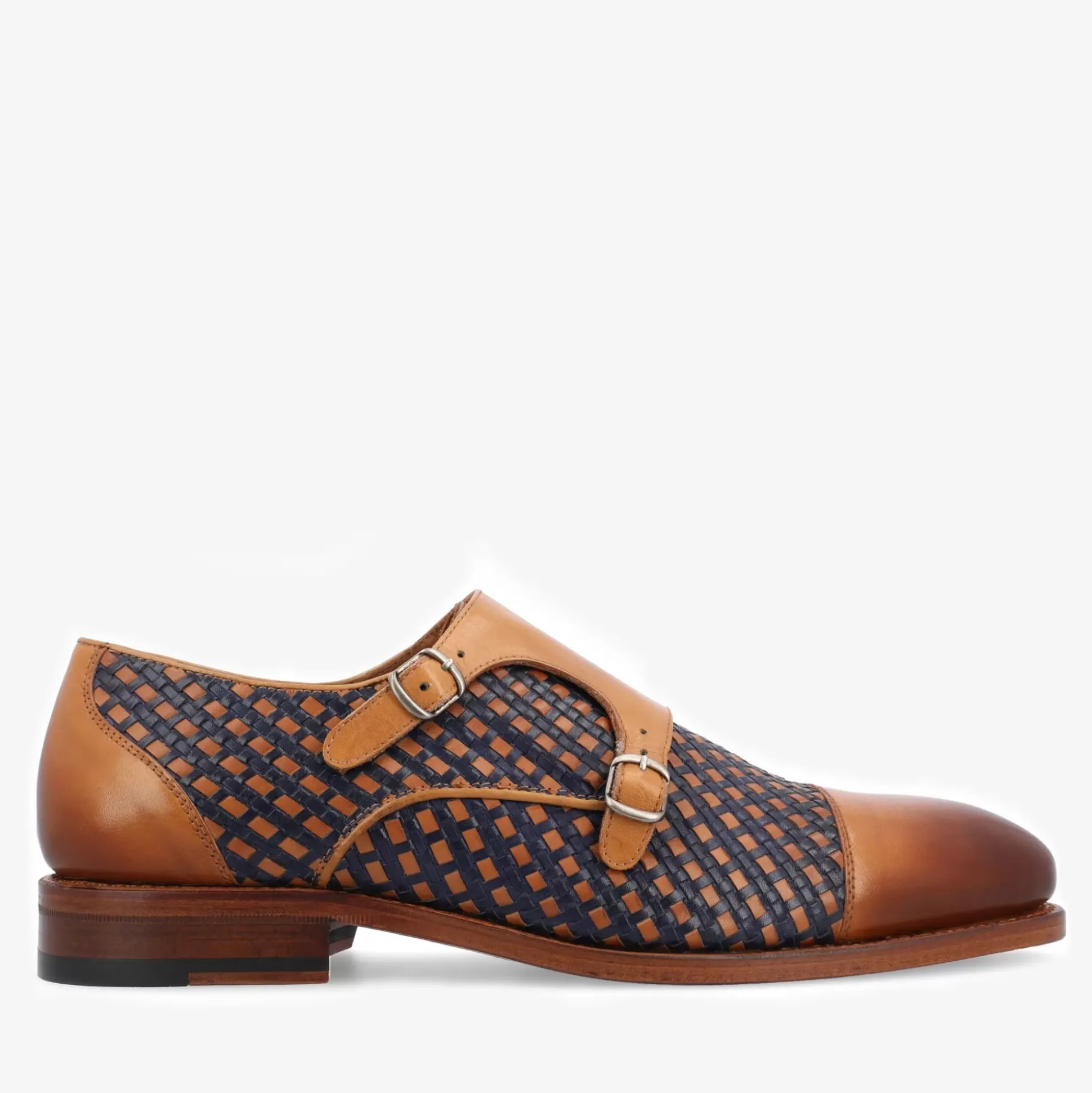 The Lucca Monk Strap Shoe In Navy Woven Leather | Taft