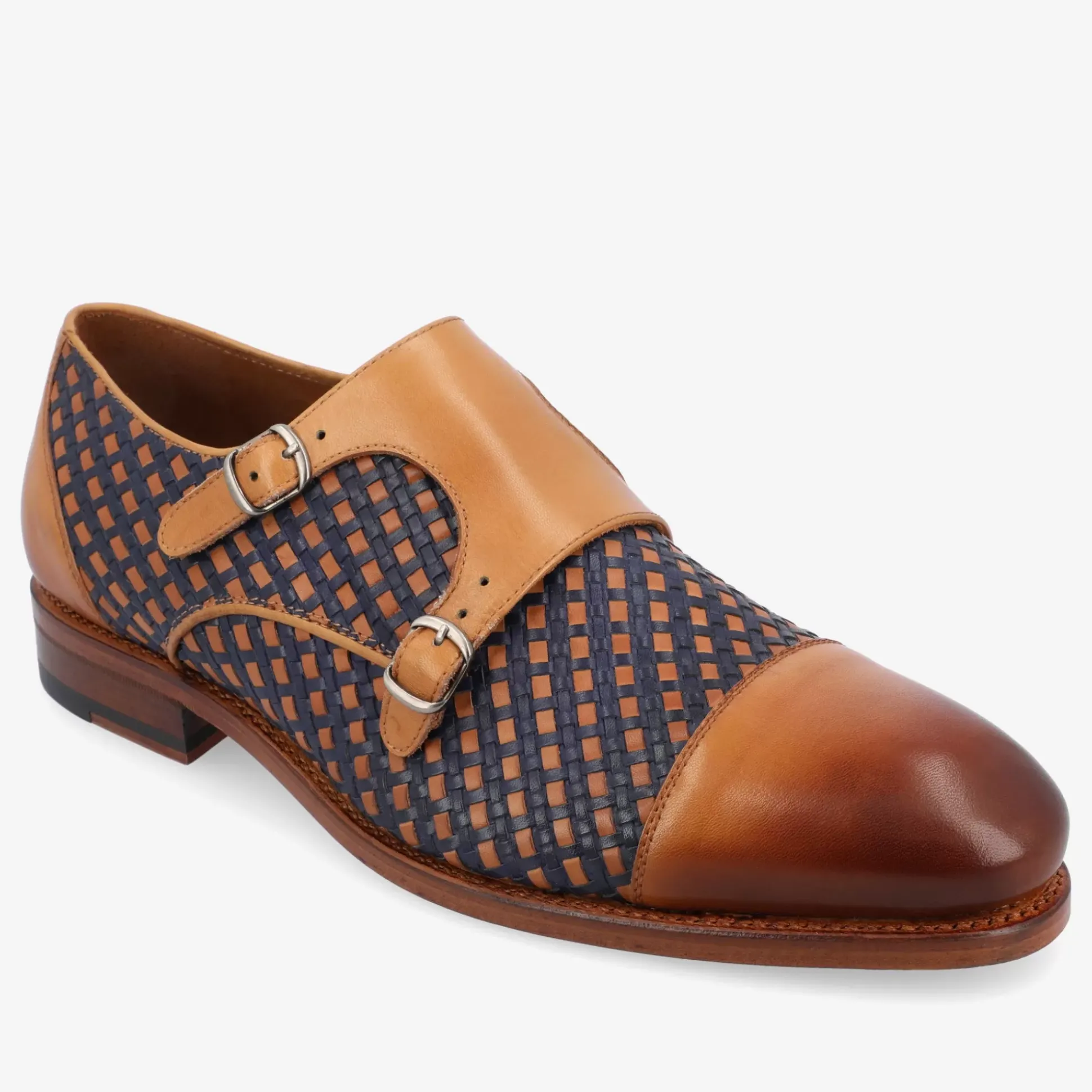 The Lucca Monk Strap Shoe In Navy Woven Leather | Taft