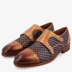 The Lucca Monk Strap Shoe In Navy Woven Leather | Taft
