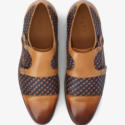 The Lucca Monk Strap Shoe In Navy Woven Leather | Taft