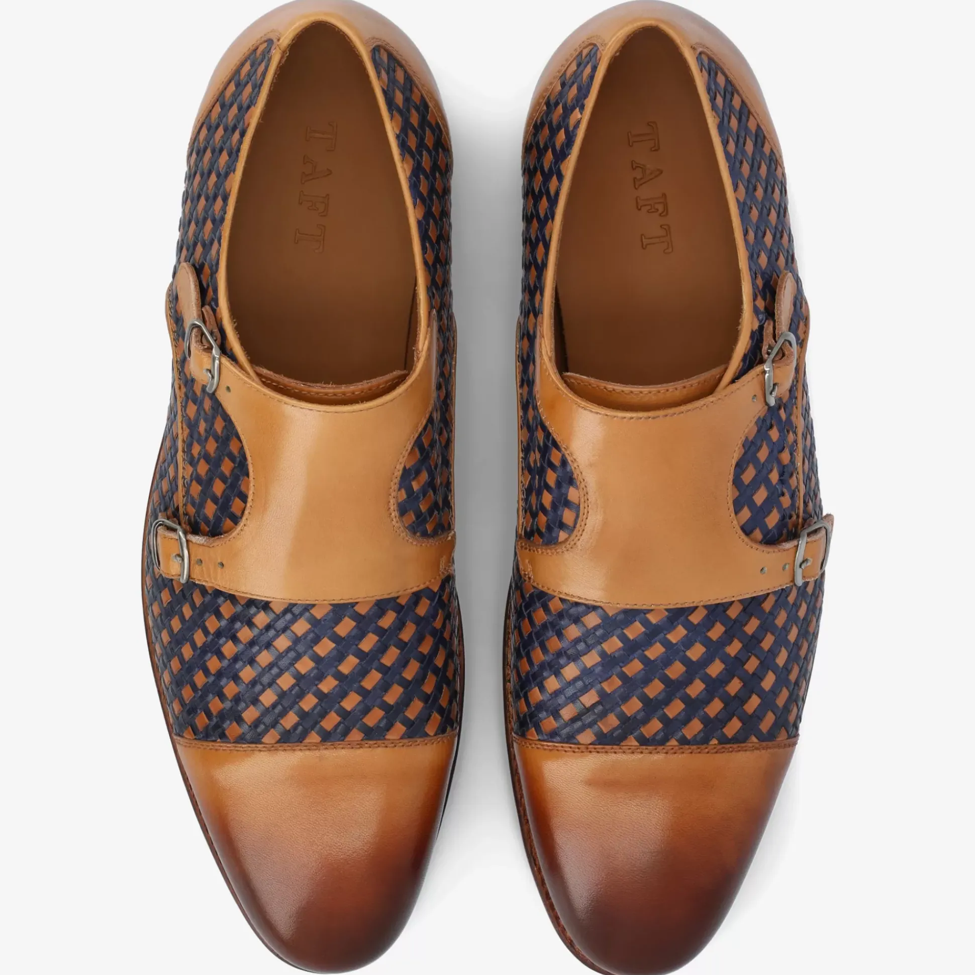 The Lucca Monk Strap Shoe In Navy Woven Leather | Taft